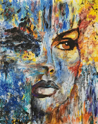 FRAU Nr.3; 53x43 cm; Acryl auf Leinenpapier hinter Preis € 250,-