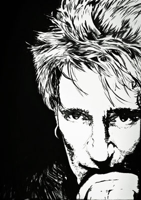 ROD STEWART Nr.1; 70x50 cm; Gesso auf Leinen mit Schlussfirnis matt; Preis € 300,-