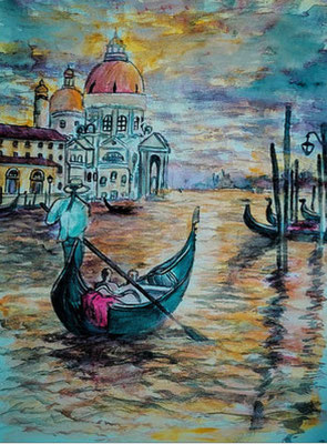 VENEDIG Nr.7, 40x30 cm, Acryl auf Aquarellpapier hinter Plexiglas inklusive Rahmen, Preis € 200,-