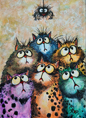 COOL CATS Nr.3; 21,5 x 30,5 cm; Acryl auf Aquarellpapier hinter Plexiglas inklusive Rahmen; Preis € 120,-