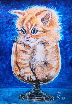 KATZE Nr.13; 52x42 cm; Aquarell mit Passepartout, Glasscheibe und Rahmen (Original nicht mehr erhältlich)
