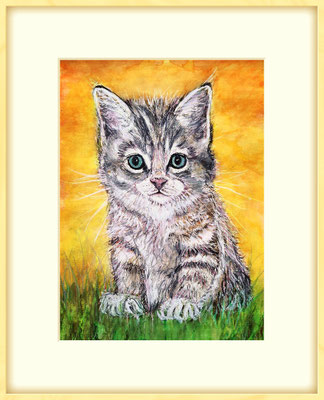 KATZE Nr.28; 51,5x41,5 cm; Aquarell mit Passepartout, Plexiglas und Rahmen (Original nicht mehr erhältlich)