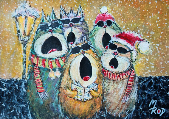 COOL CATS Nr.8, 21x30 cm, Acryl auf Aquarellpapier hinter Plexiglas inklusive Rahmen, Preis € 120,-