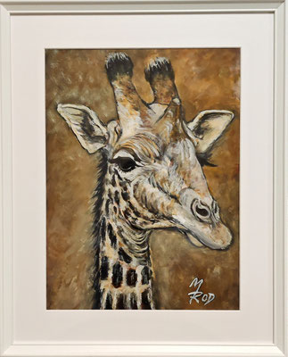 GIRAFFE Nr.1; 51,5x41,5 cm; Aquarell/Gesso mit Passepartout, Plexiglas und Rahmen; Preis € 200,-