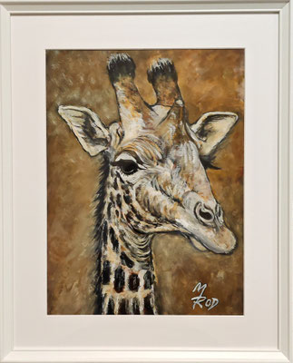 GIRAFFE Nr.1; 51,5x41,5 cm; Aquarell/Gesso mit Passepartout, Plexiglas und Rahmen