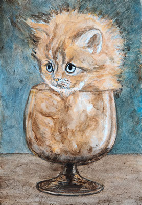 NEU (noch nicht fertiggestellt) - KATZE Nr. ; 30x21cm; Aquarell inkl. Rahmen und Plexiglas; Preis € 150,-