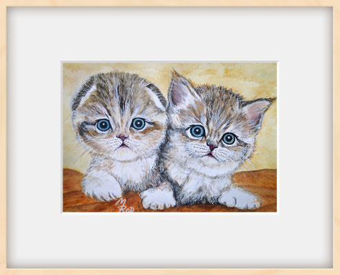 KATZEN Nr.12; 42x52 cm; Aquarell mit Passepartout, Glasscheibe und Rahmen (Original nicht mehr erhältlich)