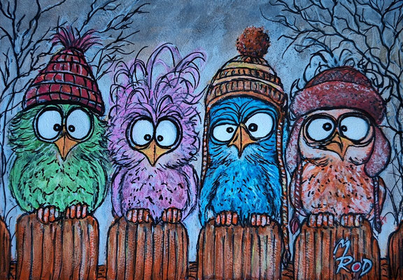 ANGRY BIRDS Nr.1; 21,5x30,5 cm; Acryl auf Aquarellpapier hinter Plexiglas inklusive Rahmen (Original nicht mehr erhältlich) 