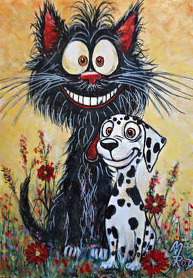 HUNDEFREUNDSCHAFT Nr.1, 30x21 cm, Acryl auf Aquarellpapier hinter Plexiglas inklusive Rahmen (NICHT ERHÄLTLICH) 