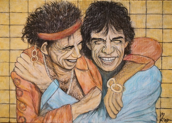 KEITH RICHARDS & MICK JAGGER; 50x70 cm; Acryl auf Leinen (Original nicht mehr erhältlich) 