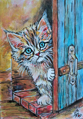 KATZE Nr.35; 30,5x21,5 cm; Acryl auf Aquarellpapier hinter Plexiglas inklusive Rahmen; Preis € 120,-