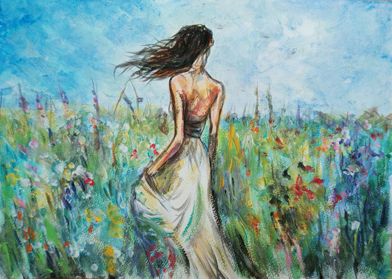 NEU (noch nicht fertiggestellt) - FRAU Nr. ; 21x30 cm; Aquarell inkl. Rahmen und Plexiglas; Preis € 150,-