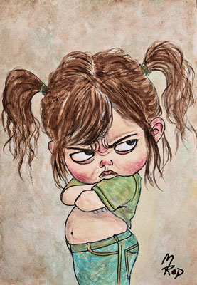 (noch nicht fertiggestellt und bereits vorreserviert) MÄDCHEN MIT ZÖPFEN Nr.2; 30,5x21,5 cm; Acryl auf Aquarellpapier hinter Plexiglas inklusive Rahmen (Original nicht mehr erhältlich)