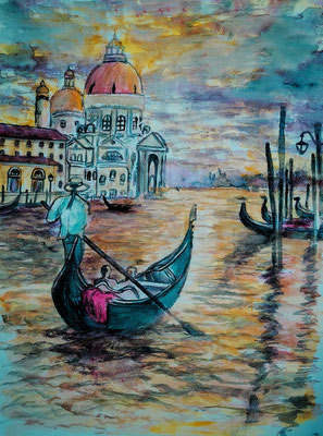 (noch nicht fertiggestellt) - VENEDIG Nr.8; 51,5x41,5 cm; Aquarell/Gesso mit Passepartout und Rahmen; Preis € 200,-