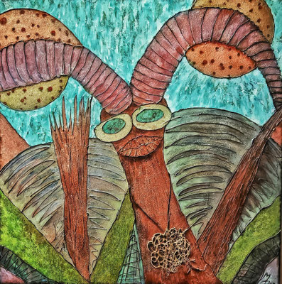 MISS FUTURVERSUM; 100x100 cm; Mixed Media (Metallic-Farben, Heißkleber und Glitter) auf Leinen; Preis € 650,-