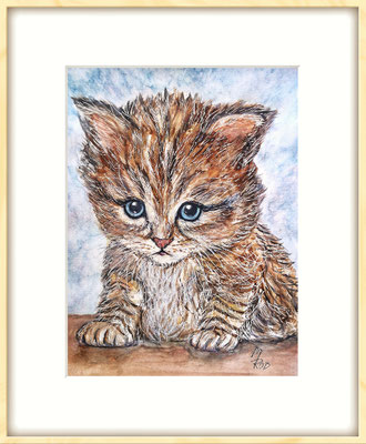 KATZE Nr.20; 50x40 cm; Aquarell mit Passepartout, Plexiglas und Rahmen (Original nicht mehr erhältlich)