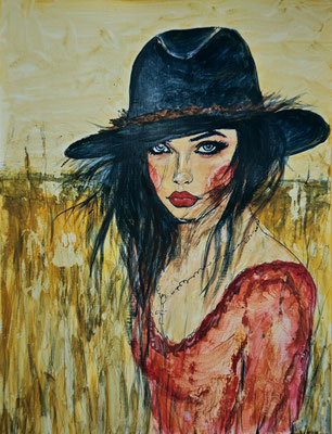 MÄDCHEN VOM LAND Nr.1, 40x30 cm, Acryl auf Leinenpapier hinter Plexiglas inklusive Rahmen, Preis € 200,-
