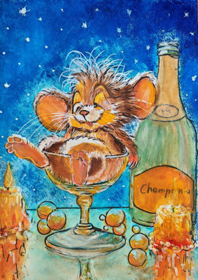 MÄUSEPARTY Nr.4, 30x21 cm, Acryl auf Aquarellpapier hinter Plexiglas inklusive Rahmen, Preis € 120,- 