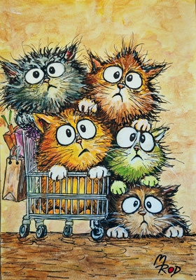 COOL CATS Nr.2; 30,5x21,5 cm; Acryl auf Aquarellpapier hinter Plexiglas inklusive Rahmen; Preis € 120,-