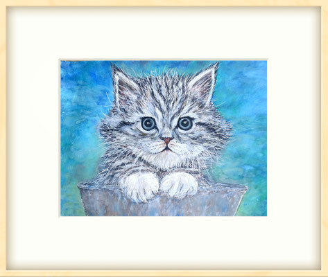 KATZE Nr.27; 41,5x51,5 cm; Aquarell mit Passepartout, Plexiglas und Rahmen (Original nicht mehr erhältlich)