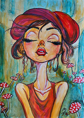 MÄDCHEN Nr.1, 30x21 cm, Acryl auf Aquarellpapier hinter Plexiglas inklusive Rahmen, Preis € 120,- 