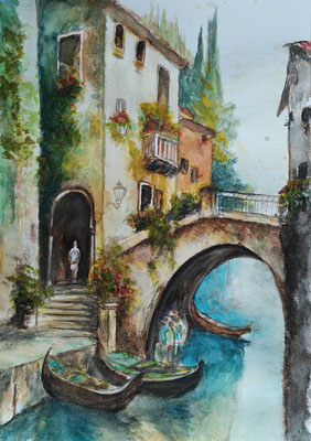 (noch nicht fertiggestellt) - VENEDIG Nr.9; 51,5x41,5 cm; Aquarell/Gesso mit Passepartout und Rahmen; Preis € 200,-