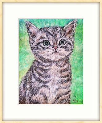 (noch nicht fertiggestellt) - KATZE Nr.23; 51,5x41,5 cm; Aquarell/Gesso mit Passepartout, Plexiglas und Rahmen; Preis € 200,-