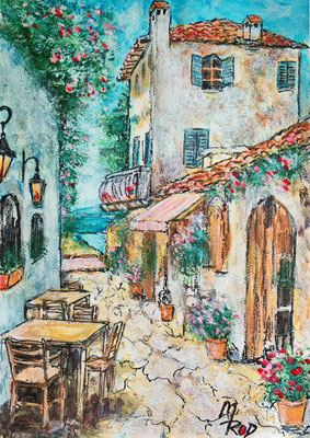 OSTERIA; 30,5x21,5 cm; Acryl auf Aquarellpapier hinter Plexiglas inklusive Rahmen; Preis € 120,-