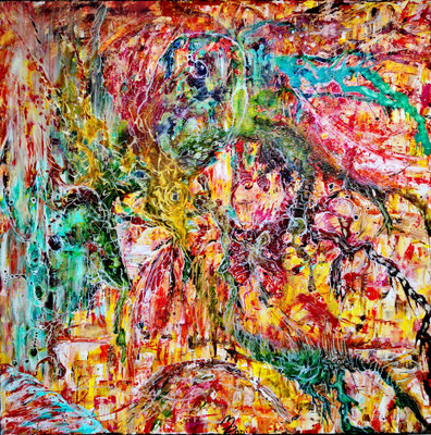 BIRDLAND; 60x60 cm; Acryl auf Leinen; Preis € 350,-