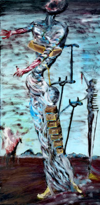 BRENNENEDE GIRAFFE (nach Salvador Dali); 80x40 cm; Öl auf Leinen mit Schlussfirnis seidenmatt; Preis € 450,-