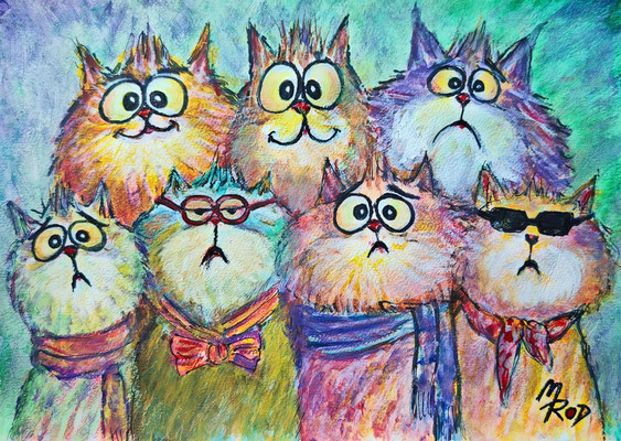 COOL CATS Nr.9, 21x30 cm, Acryl auf Aquarellpapier hinter Plexiglas inklusive Rahmen, Preis € 120,-