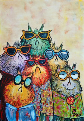 COOL CATS Nr.4, 30x21 cm, Acryl auf Aquarellpapier hinter Plexiglas inklusive Rahmen (NICHT ERHÄLTLICH) 
