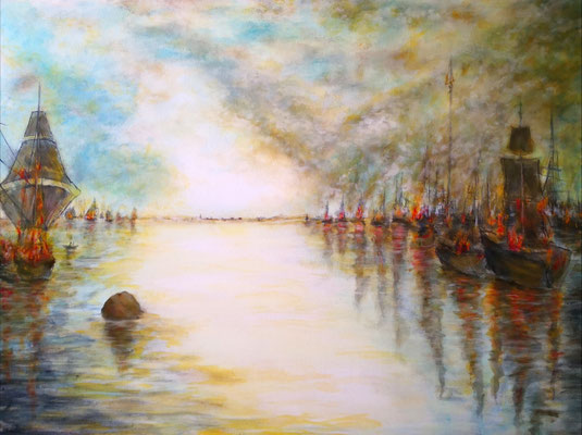 SEESCHLACHT; 60x80 cm; Acryl auf Leinen mit Schlussfirnis seidenmatt; Preis € 400,-