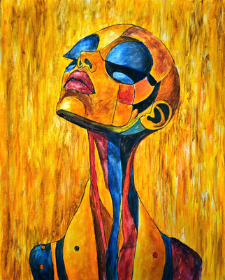 HUMANOIDIN Nr.1; 53x43 cm; Acryl auf Leinenpapier hinter Plexiglas; gerahmt; Preis € 250,-