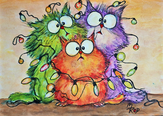 COOL CATS Nr.7, 21x30 cm, Acryl auf Aquarellpapier hinter Plexiglas inklusive Rahmen, Preis € 120,- 