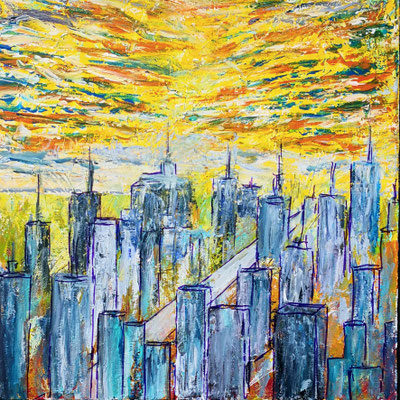 DIE STADT; 40x40 cm; Öl/Acryl auf Leinen; Preis € 200,-
