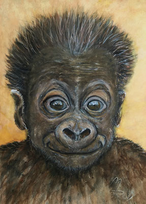 AFFE Nr. 3, 40x30 cm, Acryl auf Aquarellpapier hinter Plexiglas inklusive Rahmen, Preis € 200,-