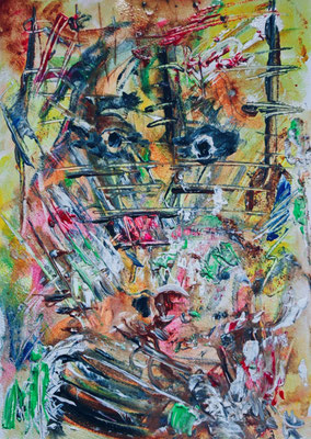 FACES Nr.8, 30x21 cm, Acryl auf Aquarellpapier hinter Plexiglas inklusive Rahmen, Preis € 120,-