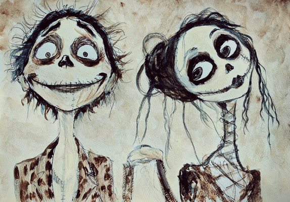 (noch nicht fertiggestellt) ROMEO & JULIA Nr.6; 21,5 x 30,5 cm; Acryl auf Aquarellpapier hinter Plexiglas inklusive Rahmen; Preis € 120,-