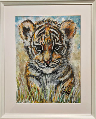 TIGER Nr.3; 51,5x41,5 cm; Aquarell/Gesso mit Passepartout, Plexiglas und Rahmen (Original nicht mehr erhältlich) 
