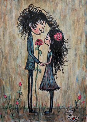 ROMEO & JULIA Nr.4; 30,5x21,5cm; Acryl auf Aquarellpapier hinter Plexiglas inklusive Rahmen; Preis € 120,-