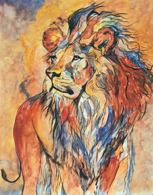 NEU (noch nicht fertiggestellt) - LÖWE Nr.5; 50x40 cm; Acryl auf Leinenpapier hinter Klarsichtschutz; gerahmt; Preis € 250,-