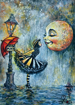 MOONPLACE Nr.1, 30x21 cm, Acryl auf Aquarellpapier hinter Plexiglas inklusive Rahmen (NICHT ERHÄLTLICH) 