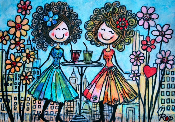 DAMENKRÄNZCHEN Nr.1; 21,5x30,5 cm; Acryl auf Aquarellpapier hinter Plexiglas inklusive Rahmen; Preis € 120,-