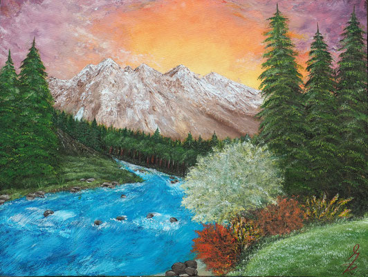 MOUNTAIN CREEK I; 42x56 cm; Öl auf Malplatte mit Schlussfirnis seidenmatt; Preis € 250,-