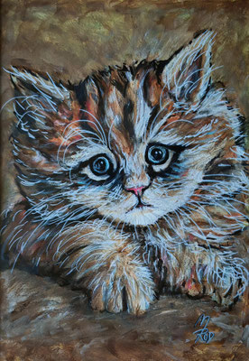 KATZE Nr.21, 40x30 cm, Acryl auf Aquarellpapier mit Passepartout hinter Plexiglas inklusive Rahmen, Preis € 180,-