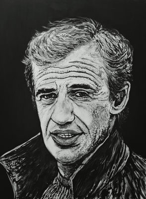 (noch nicht fertiggestellt) - JEAN PAUL BELMONDO Nr.1 ; 80x60 cm; Gesso auf Leinen mit Schlussfirnis matt; Preis € 500,-
