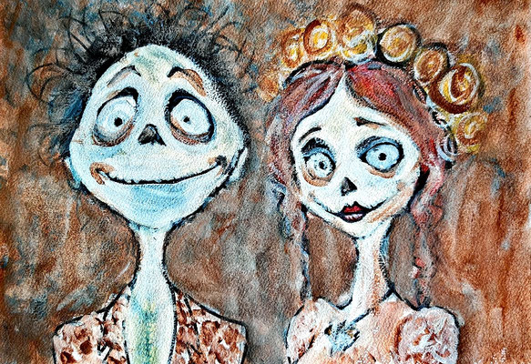 (noch nicht fertiggestellt) ROMEO & JULIA Nr.7; 21,5 x 30,5 cm; Acryl auf Aquarellpapier hinter Plexiglas inklusive Rahmen; Preis € 120,-
