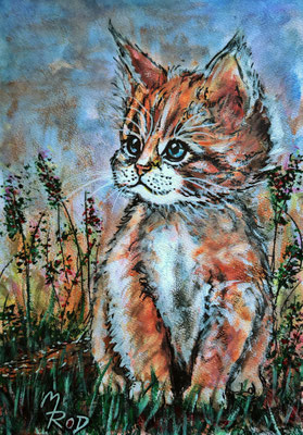 KATZE Nr.48, 30x21 cm, Acryl auf Aquarellpapier hinter Plexiglas inklusive Rahmen (NICHT ERHÄLTLICH)