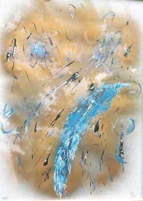 WASSERFALL; DIN A4; Lack auf Papier mit Metallrahmen; Preis € 200,-